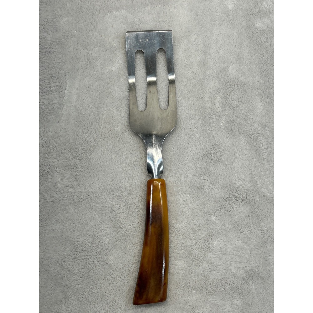 Vintage 10" Spatula Turner Faux Tortoiseshell Slotted Stainless Steel MCM‎